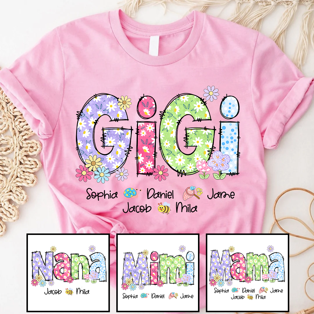 Gigi Flower Custom Gigi And Grandkids T-Shirt