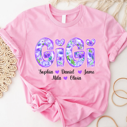 Gigi Purple Flower Gigi And Grandkids Personalized T-Shirt