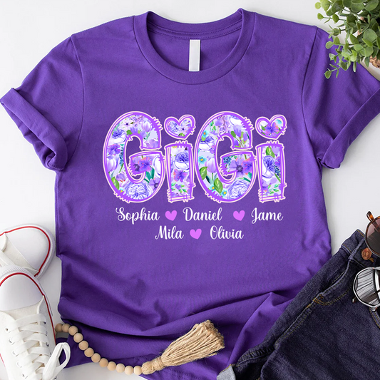 Gigi Purple Flower Gigi And Grandkids Personalized T-Shirt