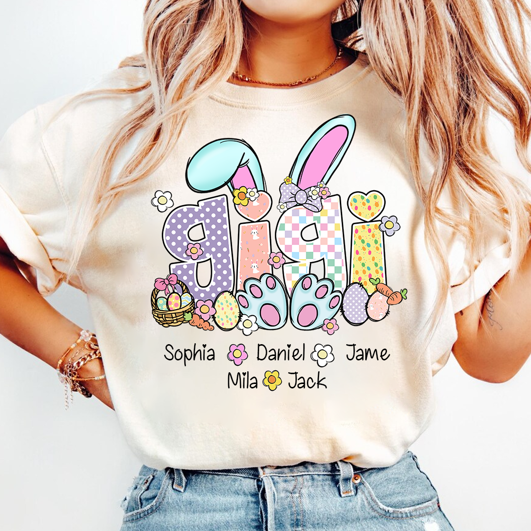 Gigi Bunny Flower Custom Grandma and Grandkids Easter Day T-Shirt
