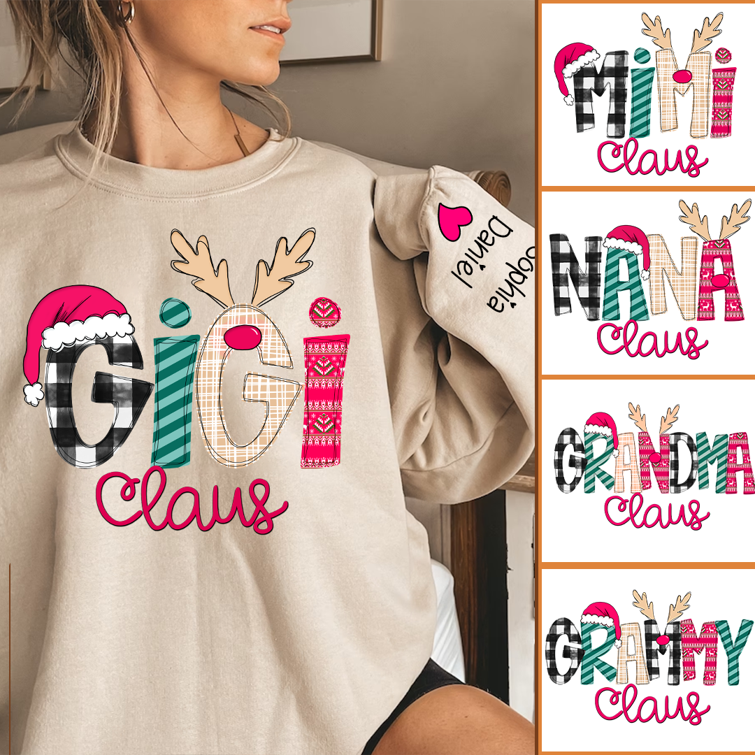 Custom Family Shirt Gigi Claus And Grandkis Christmas 2024 Sweatshirt
