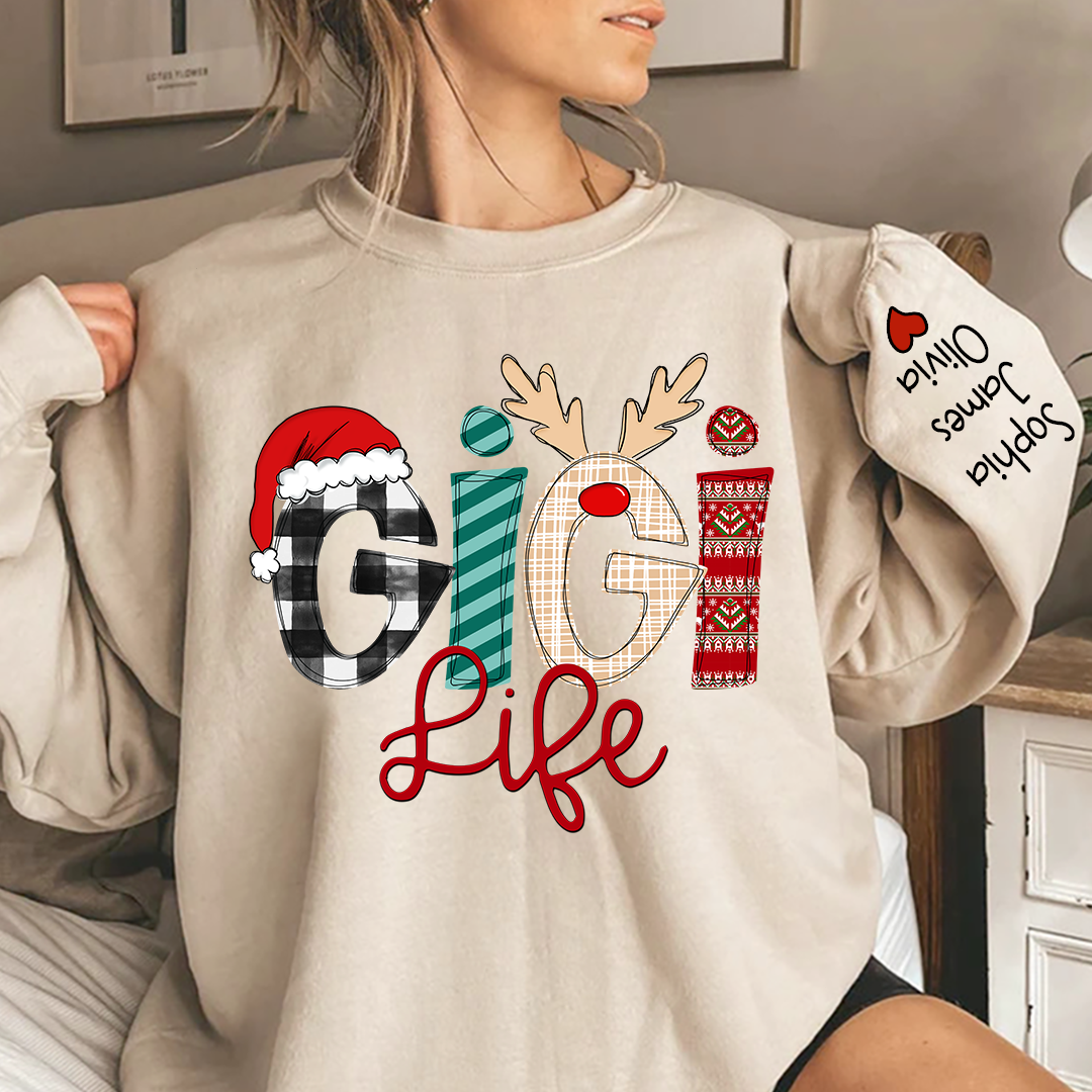 Gigi Life Merry Christmas Sweatshirt, Custom Grandma and Grandkids Sweatshirt