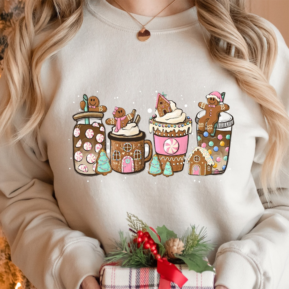 Gingerbread Christmas Coffee Shirt, Christmas coffee Sweatshirt, women Holiday sweater, Xmas Tee, Coffee Lover gift