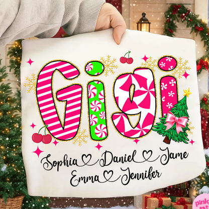 Glitter Christmas Colorful Gigi Custom Grandma And Grandkids Shirt