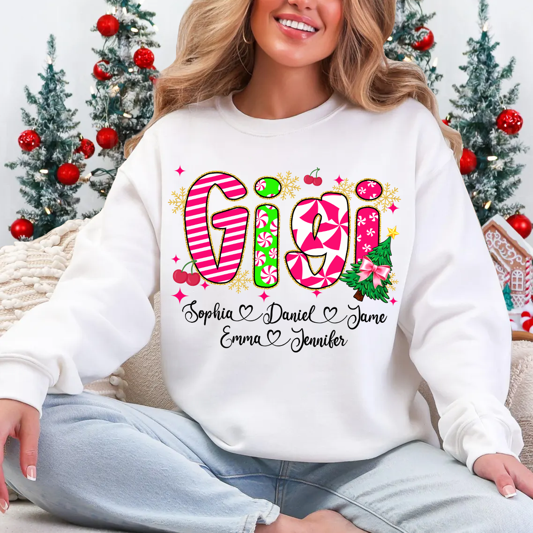 Glitter Christmas Colorful Gigi Custom Grandma And Grandkids Shirt