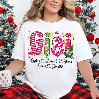 Glitter Christmas Colorful Gigi Custom Grandma And Grandkids Shirt