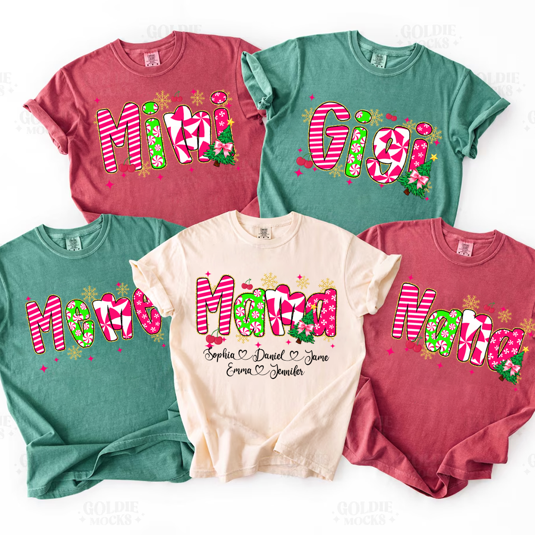 Glitter Christmas Colorful Gigi Custom Grandma And Grandkids Shirt