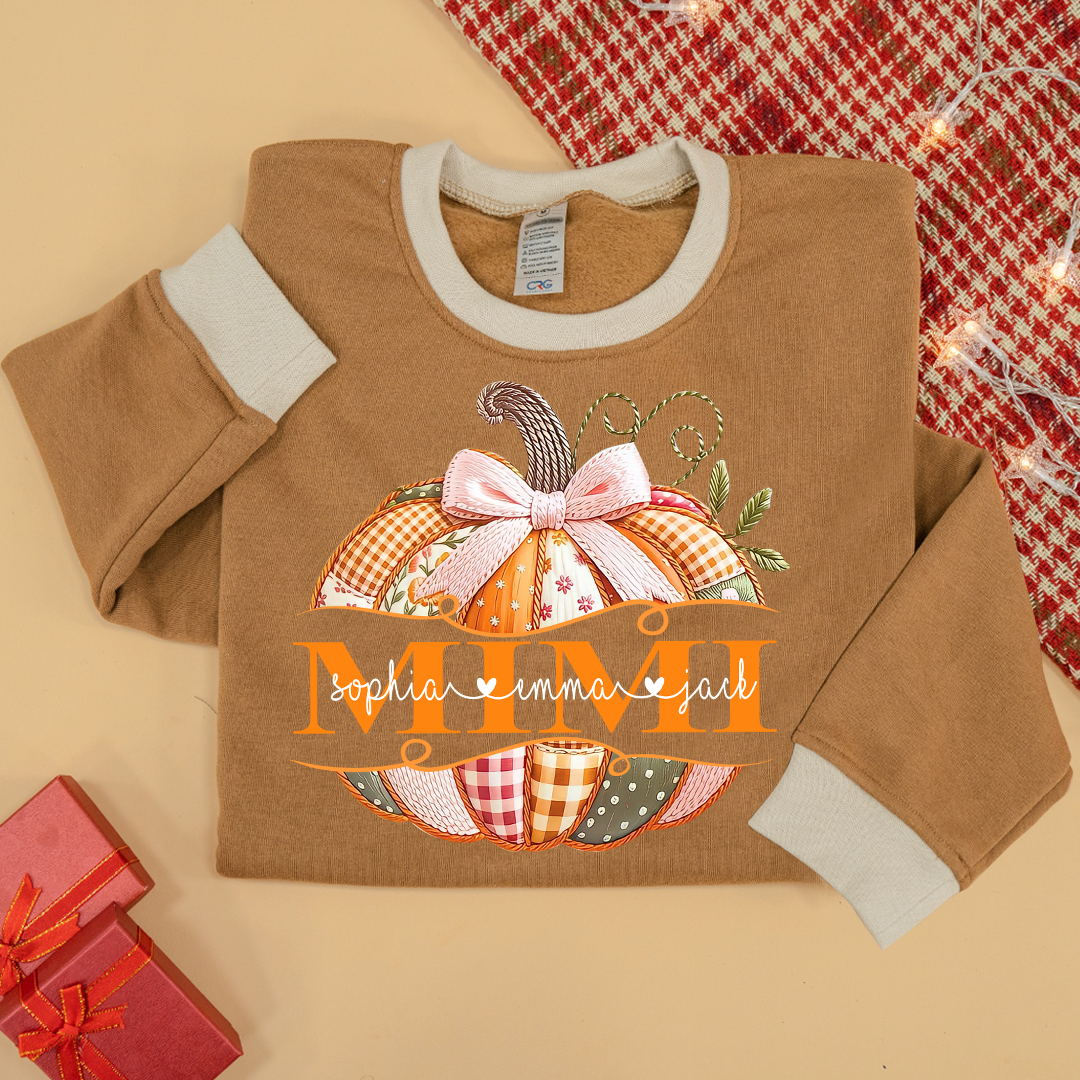 Mimi Pumpkin with Grandkids Names – Fall Gift for Grandma Sweatshirt Mix