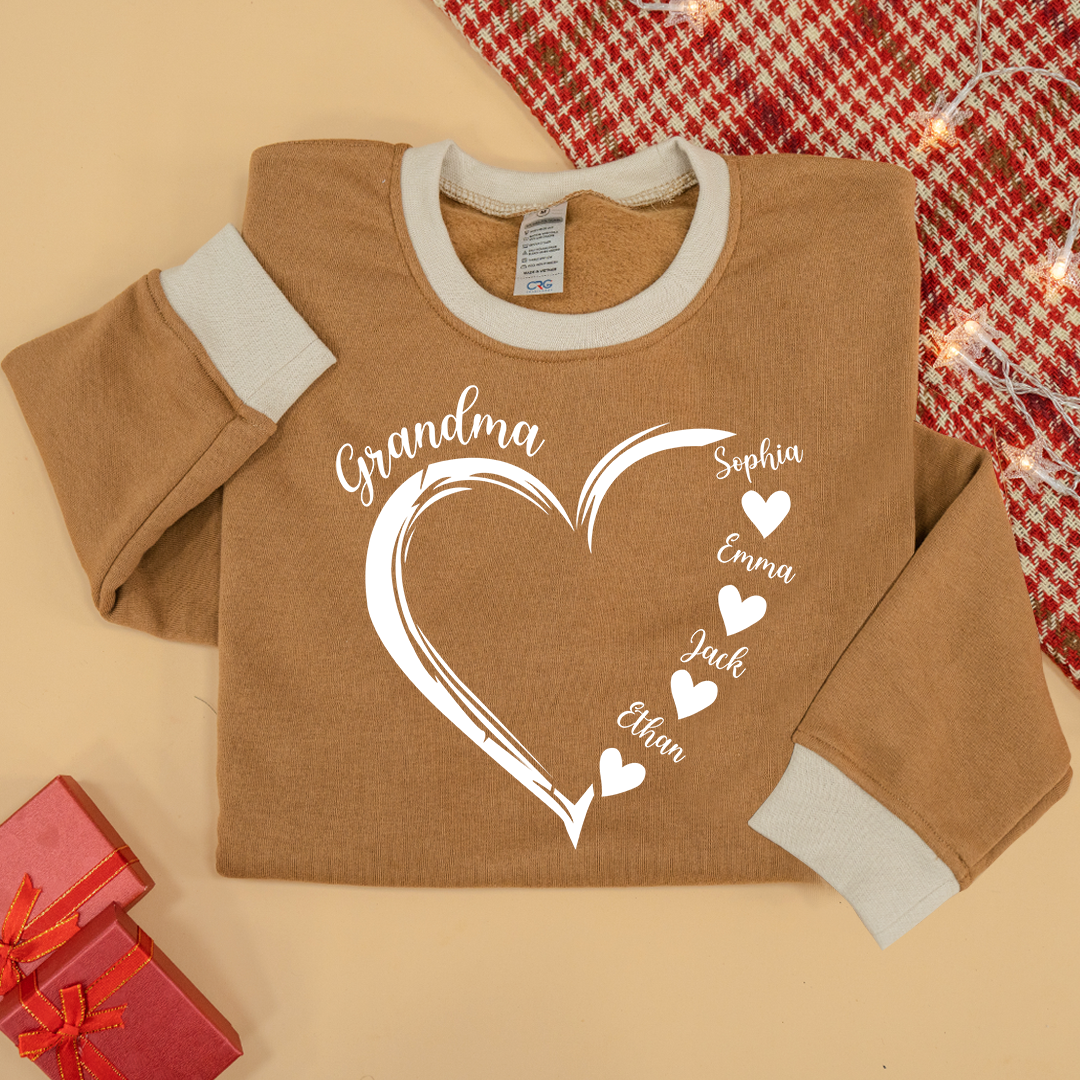 Personalized Grandma Heart Sweatshirt with Grandkids Names – Custom Family Gift