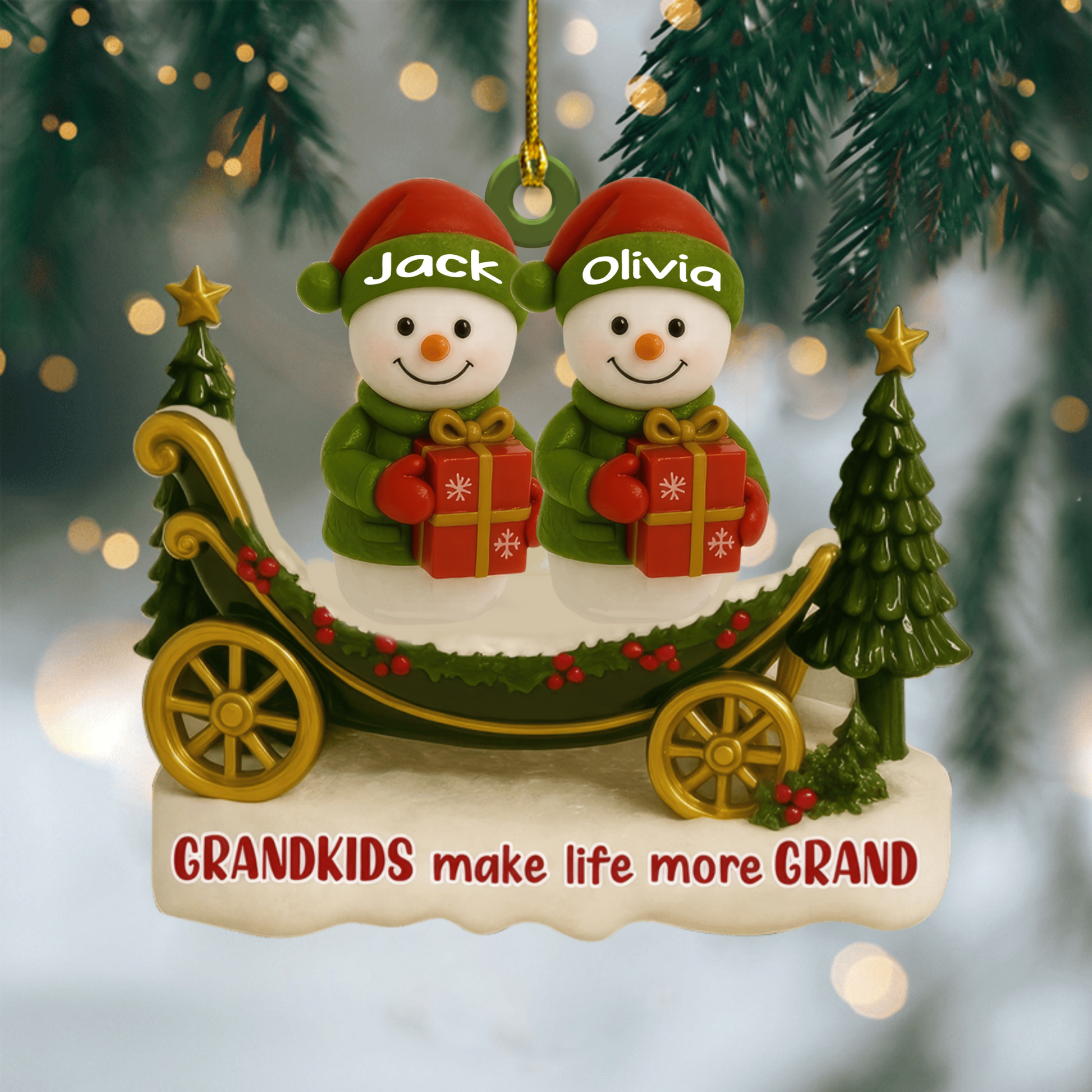 Personalized Grandkids Make Life More Grand Ornament – Custom Sleigh Christmas Gift for Grandparents Ornament