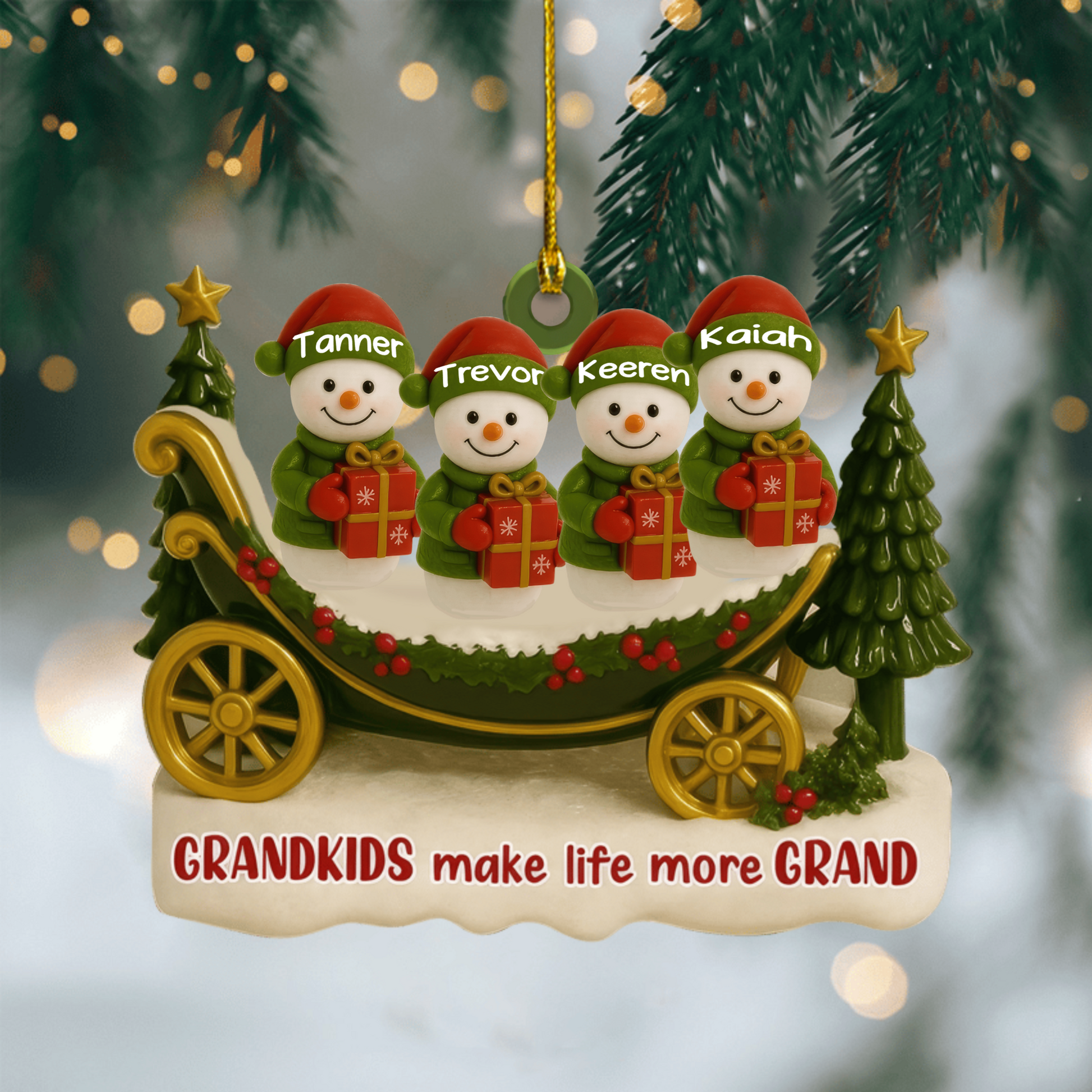 Personalized Grandkids Make Life More Grand Ornament – Custom Sleigh Christmas Gift for Grandparents Ornament