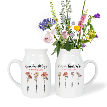 Personalized Grandma Flower And Grandkids Ceramic Flower Vase