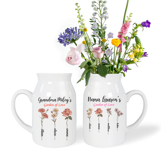 Personalized Grandma Flower And Grandkids Ceramic Flower Vase