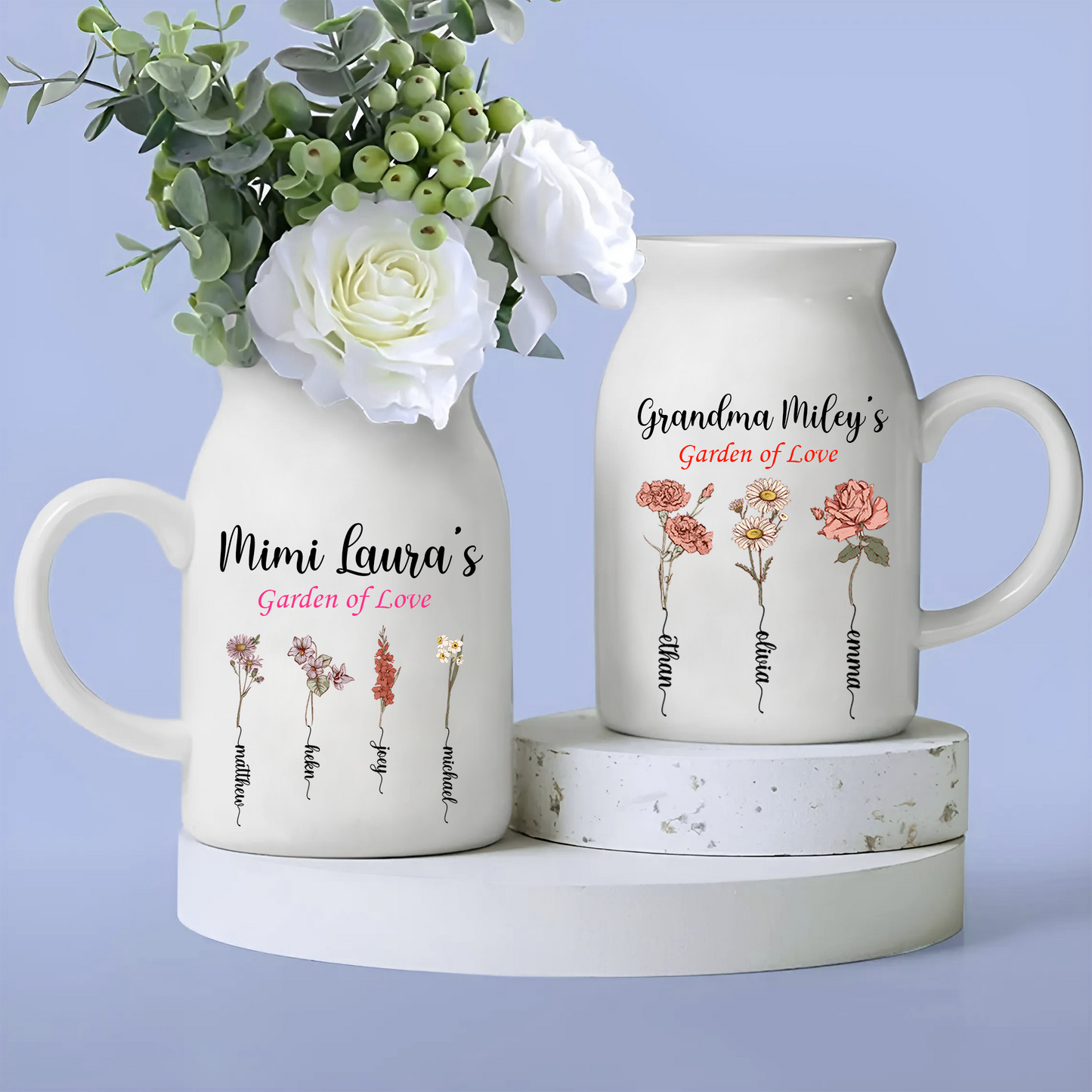 Personalized Grandma Flower And Grandkids Ceramic Flower Vase