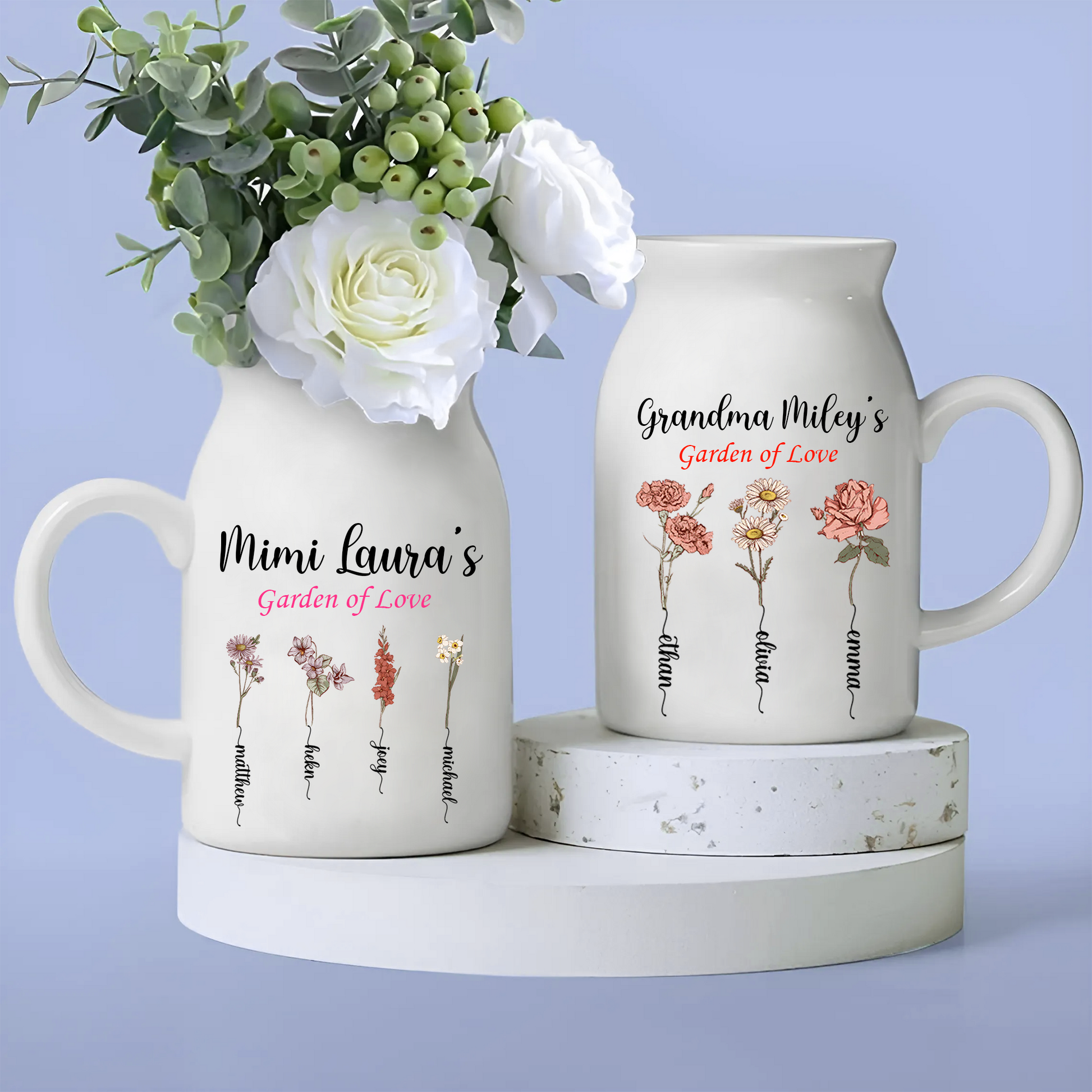 Personalized Grandma Flower And Grandkids Ceramic Flower Vase