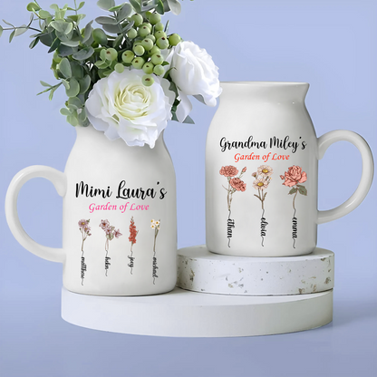 Personalized Grandma Flower And Grandkids Ceramic Flower Vase