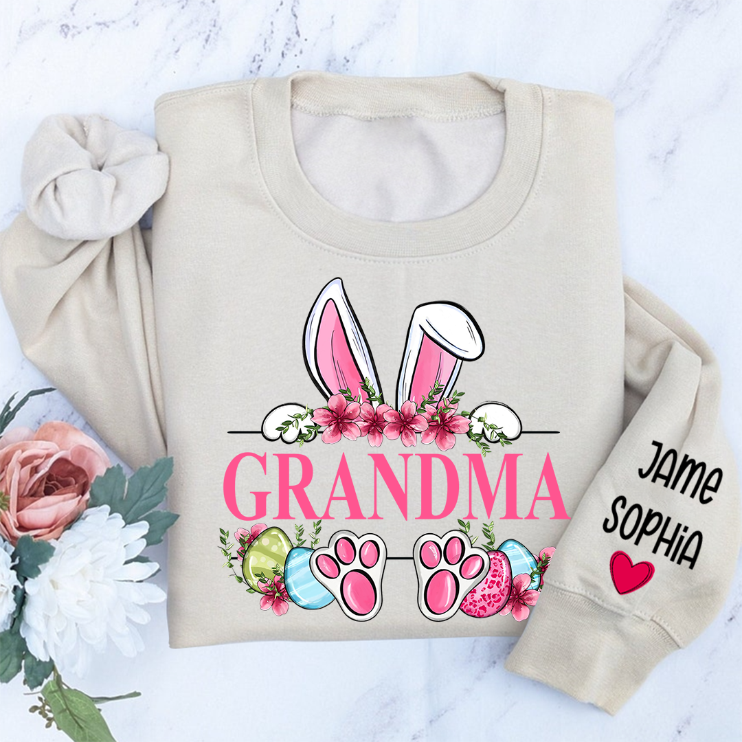 Grandma Bunny With Kids Name Sweatshirt