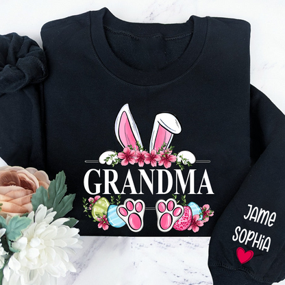 Grandma Bunny With Kids Name Sweatshirt