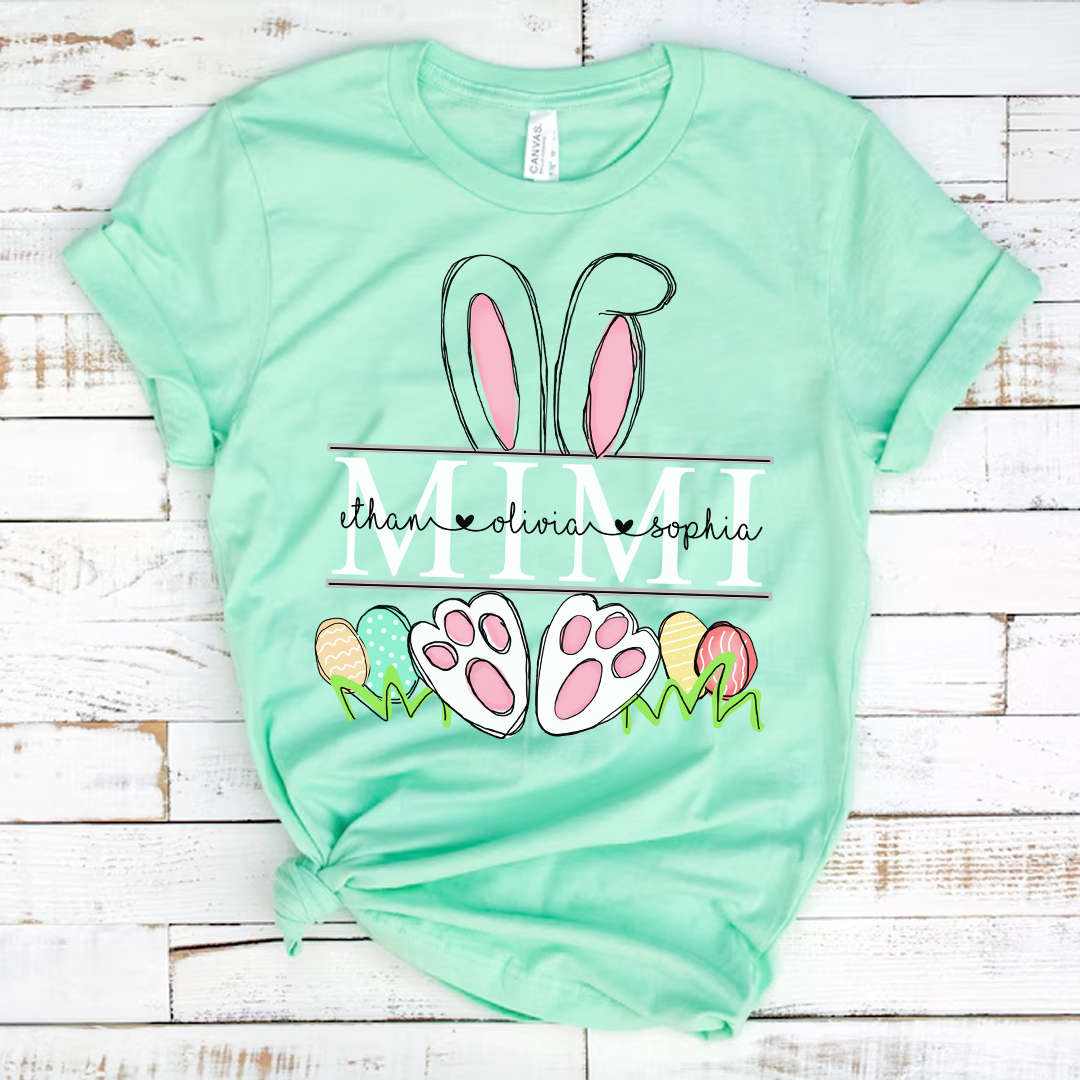 Custom Mimi Easter Day Shirt, Grandma Bunny Shirt, Nana Shirt With Grandkids Name