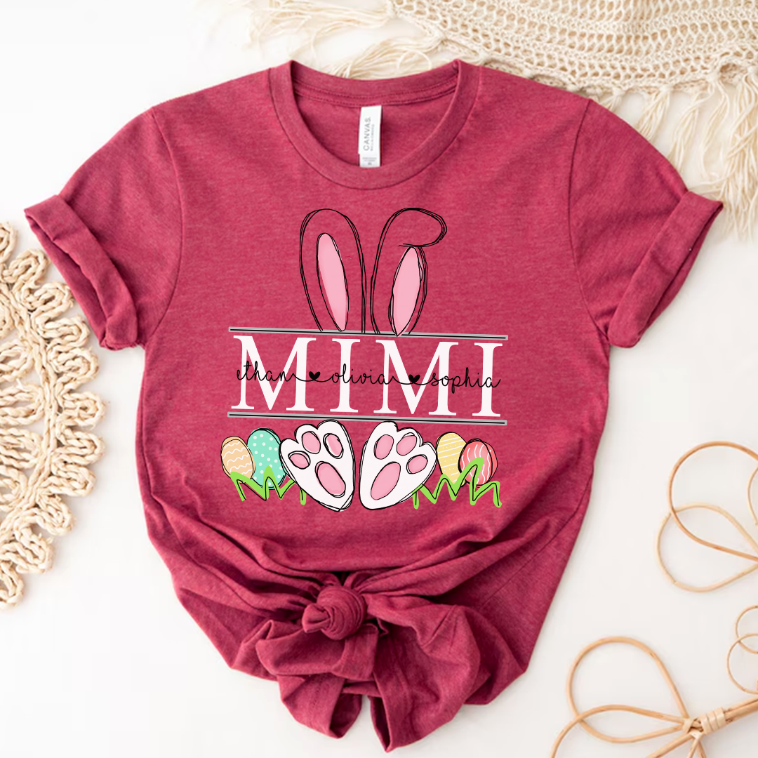 Custom Mimi Easter Day Shirt, Grandma Bunny Shirt, Nana Shirt With Grandkids Name