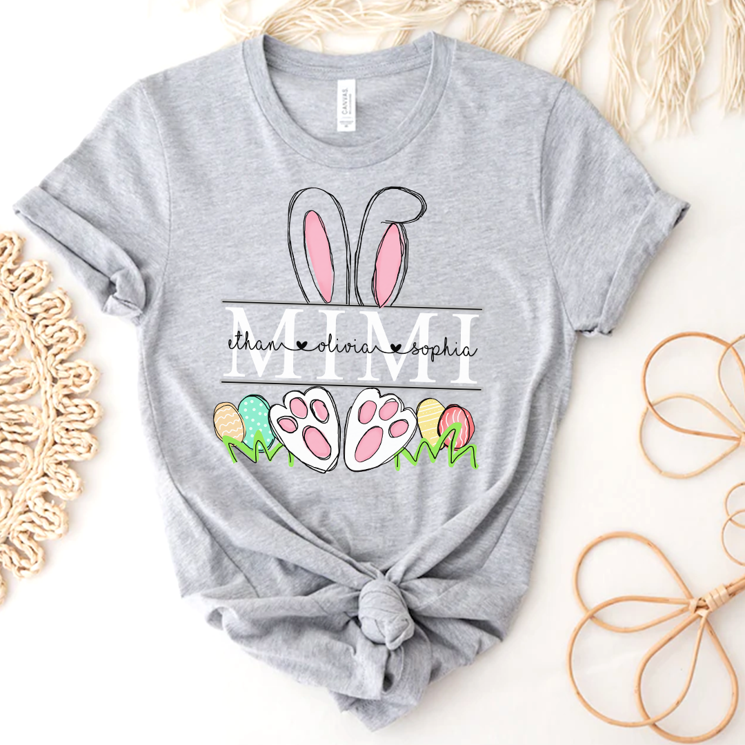 Custom Mimi Easter Day Shirt, Grandma Bunny Shirt, Nana Shirt With Grandkids Name
