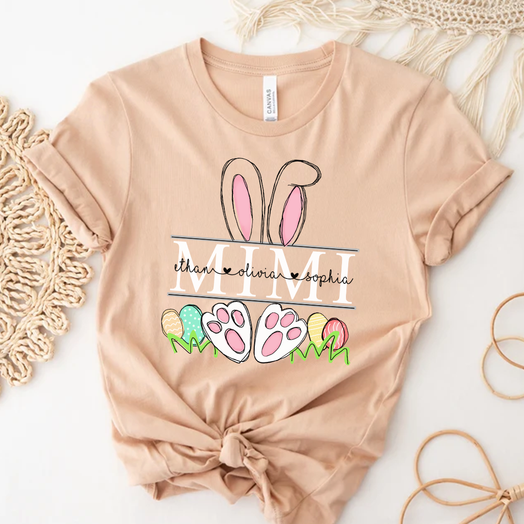 Custom Mimi Easter Day Shirt, Grandma Bunny Shirt, Nana Shirt With Grandkids Name