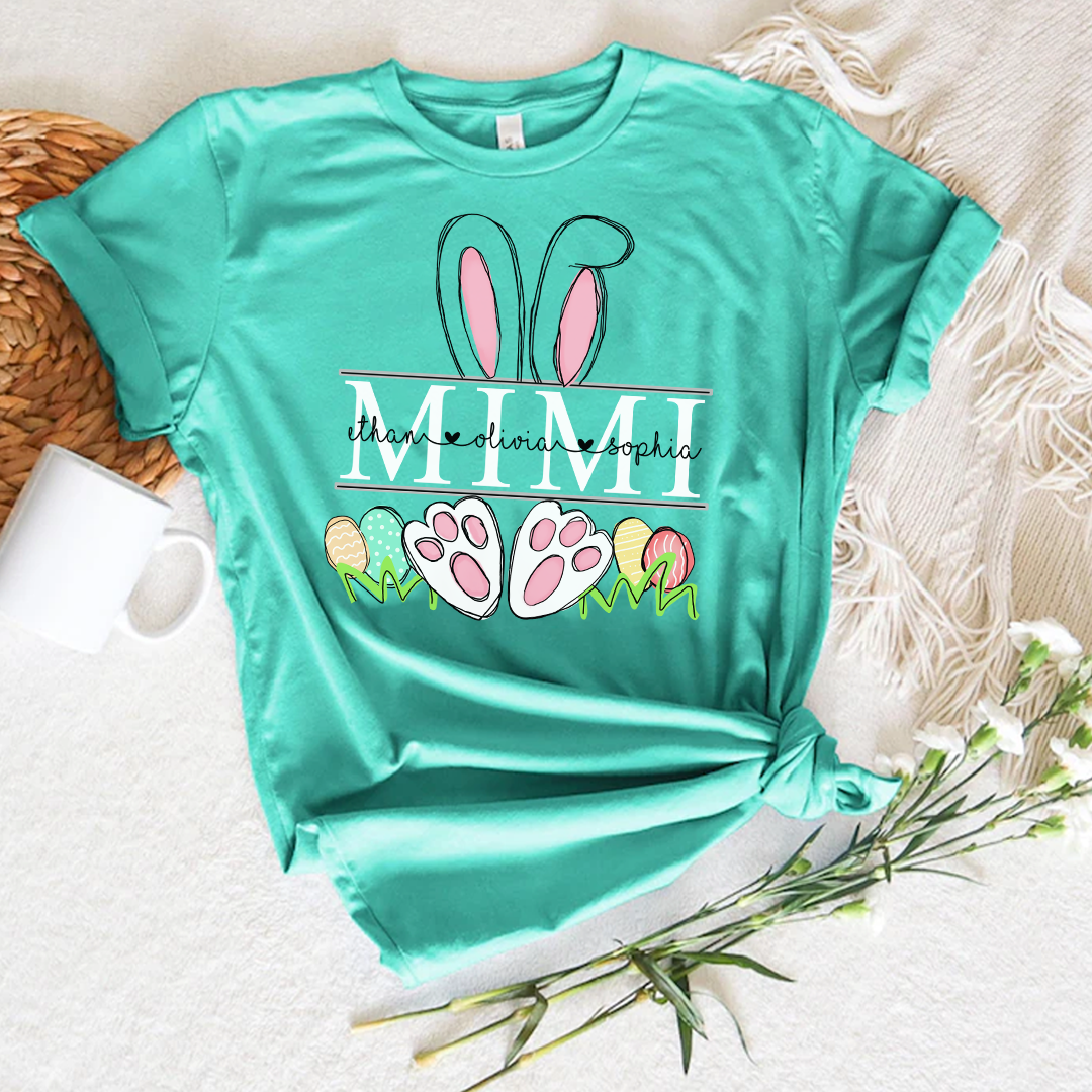 Custom Mimi Easter Day Shirt, Grandma Bunny Shirt, Nana Shirt With Grandkids Name