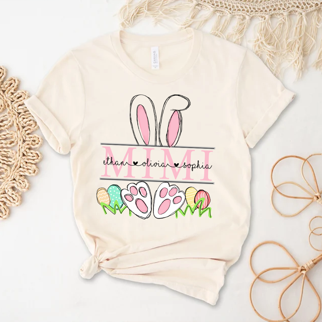 Custom Mimi Easter Day Shirt, Grandma Bunny Shirt, Nana Shirt With Grandkids Name