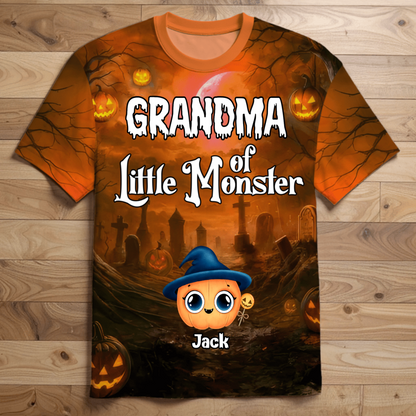 Personalized Grandma Of Little Monsters Halloween 3D Shirt – Custom Grandkids Names & Cute Characters Tee Gift 3D T-Shirt