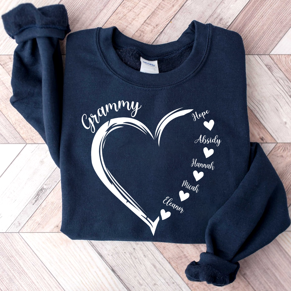 Personalized Grandma Heart Sweatshirt – Custom Grandkids Name Sweater – Cozy Christmas Gift for Grandma, Gigi, Nana, Mimi