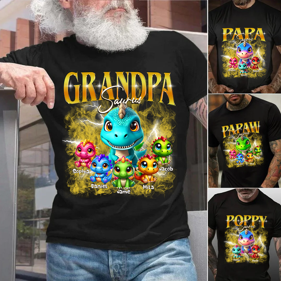 Grandpa Saurus Custom Grandpa And Grandkids T-Shirt