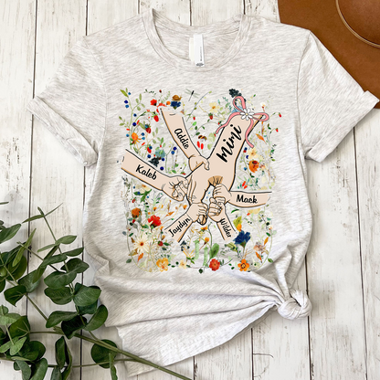 Custom Mimi Hand Flower Full Shirt, Personalized Nickname And Grandkids, Gift For Mother's Day