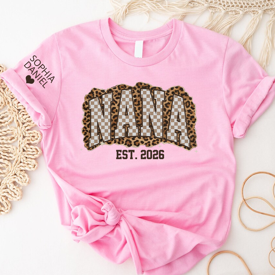 Nana Leopard Personalized Grandma and Grankids T-shirt