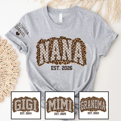 Nana Leopard Personalized Grandma and Grankids T-shirt