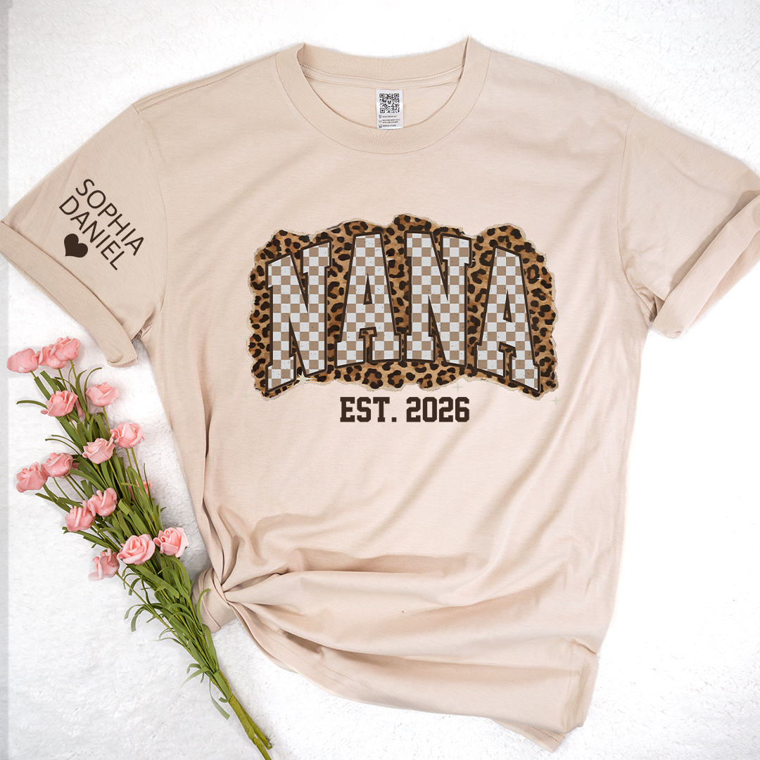 Nana Leopard Personalized Grandma and Grankids T-shirt