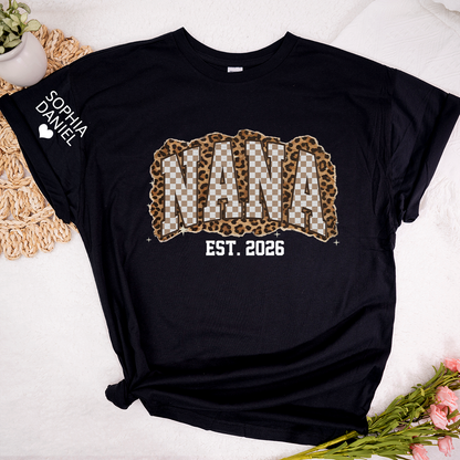 Nana Leopard Personalized Grandma and Grankids T-shirt