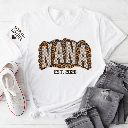 Nana Leopard Personalized Grandma and Grankids T-shirt