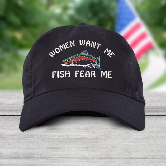 Godmerch Women Want Me, Fish Fear Me Embroidery Cap