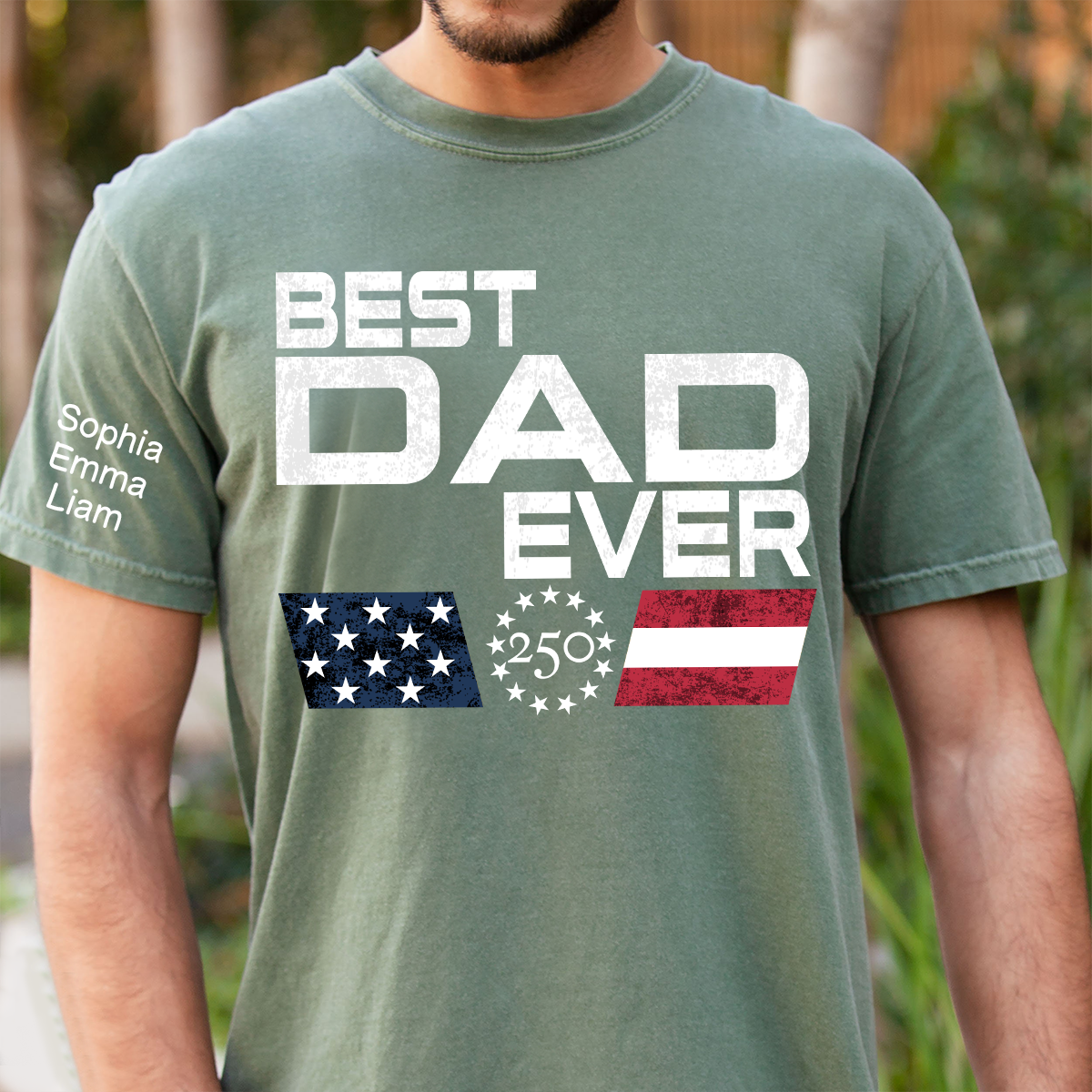 Personalized Best Papa Ever 250 Years Of Freedom Shirt With Kids Names Sleeve, Patriotic Grandpa Family, U.S. 250th Anniversary 1776 2026 Gift For Fathers Day Birthday