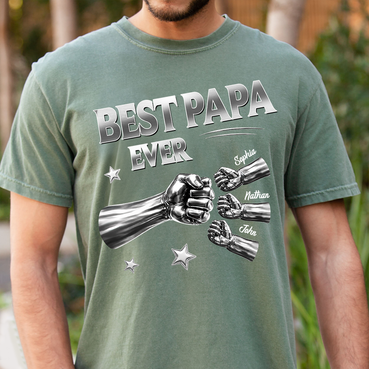 Best Papa Ever Shirt Personalized with Grandkids Names, Custom Family Fist Bump Design, Fathers Day Shirt for Papa Grandpa Dad