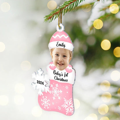 Custom Photo Baby's 1st Christmas, Personalized Cutout Acrylic Ornament