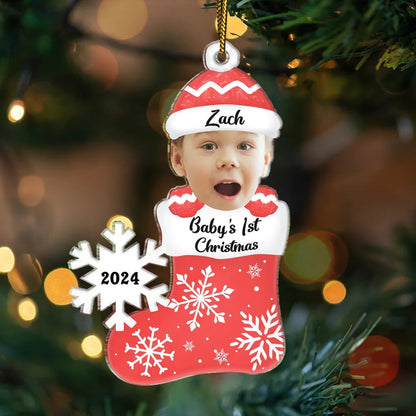 Custom Photo Baby's 1st Christmas, Personalized Cutout Acrylic Ornament