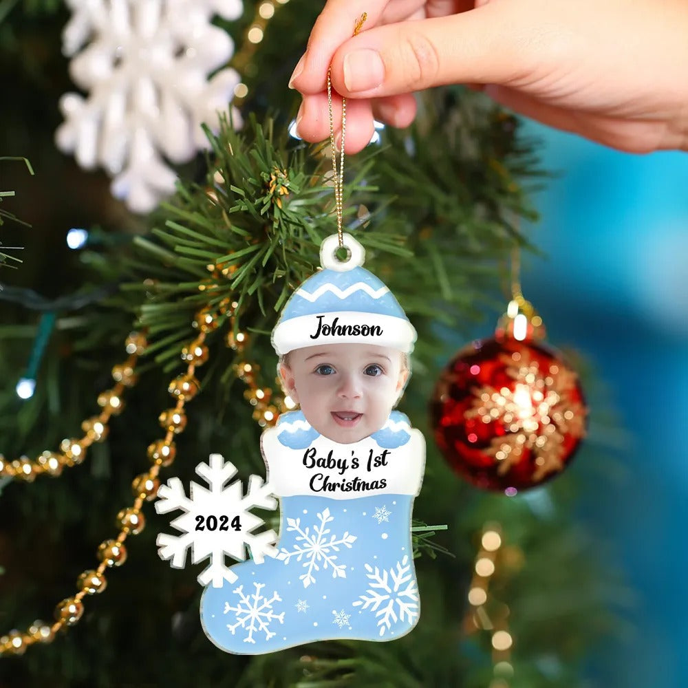 Custom Photo Baby's 1st Christmas, Personalized Cutout Acrylic Ornament