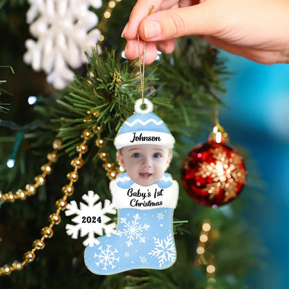 Custom Photo Baby's 1st Christmas, Personalized Cutout Acrylic Ornament