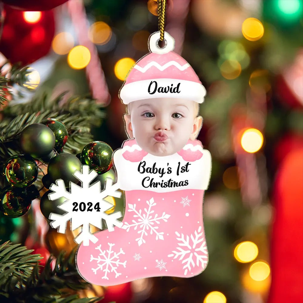 Custom Photo Baby's 1st Christmas, Personalized Cutout Acrylic Ornament
