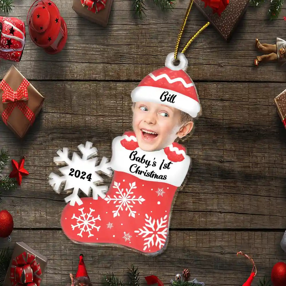 Custom Photo Baby's 1st Christmas, Personalized Cutout Acrylic Ornament