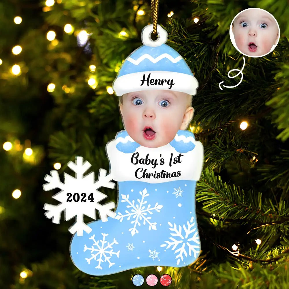 Custom Photo Baby's 1st Christmas, Personalized Cutout Acrylic Ornament