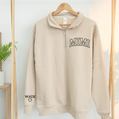 Personalized Mimi Sweatshirt, Mimi And Grandkids Embroidered Quarter Zip Sweater