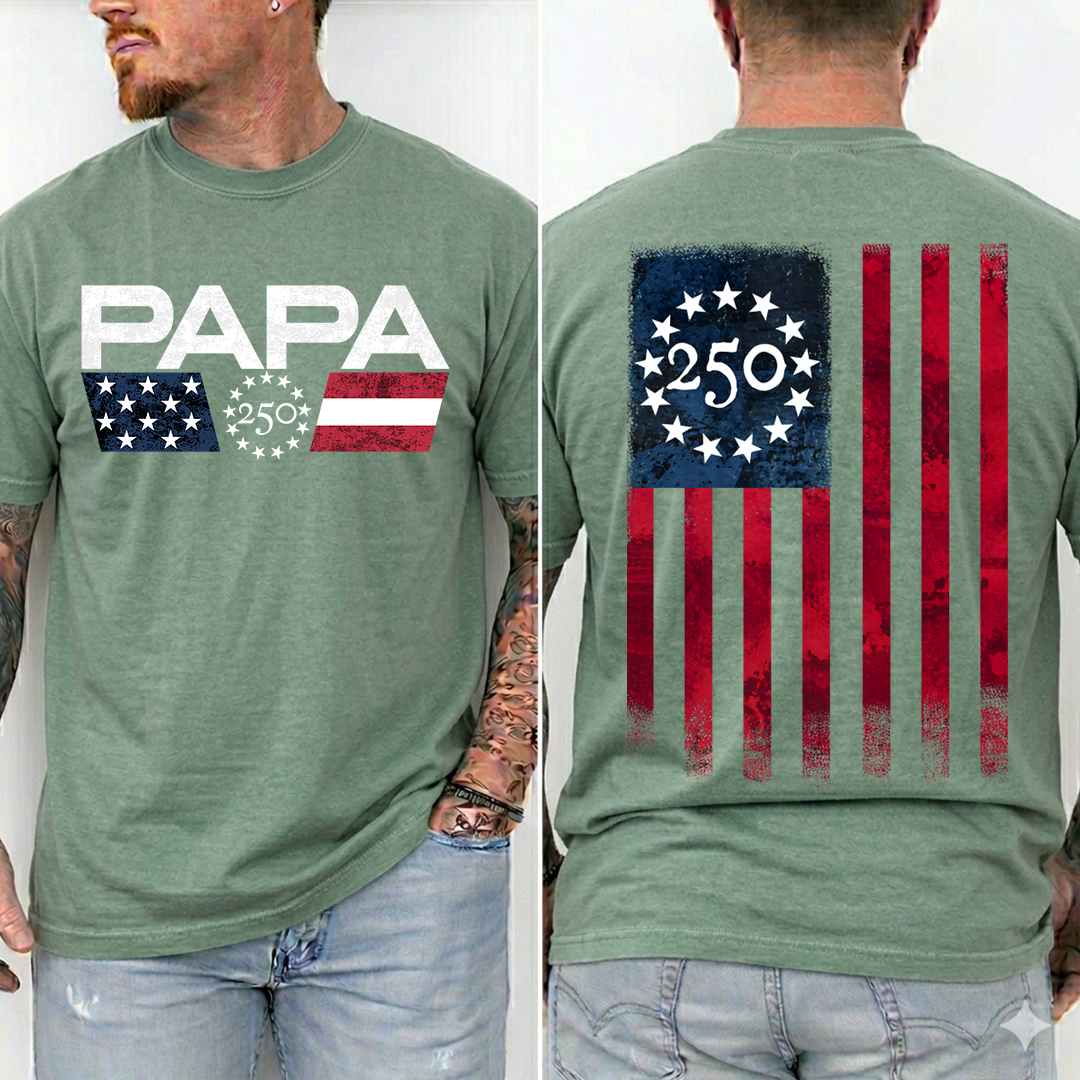 Papa 250 Years Patriotic Shirt, America 1776 2026 Celebration Shirt, American Flag Papa Shirt, Fathers Day Gift for Papa Grandpa Dad, Independence Day Family Shirt
