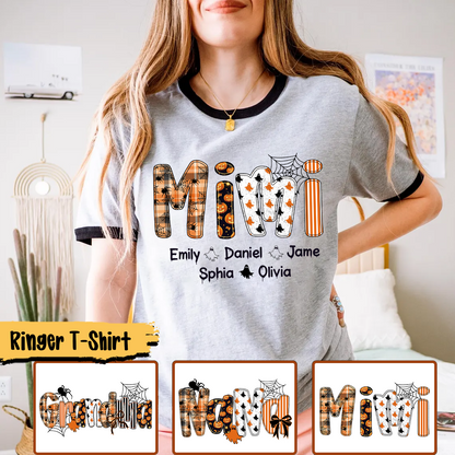 Halloween Spooky Mimi, Custom Grandma And Grandkids Ringer T-Shirt